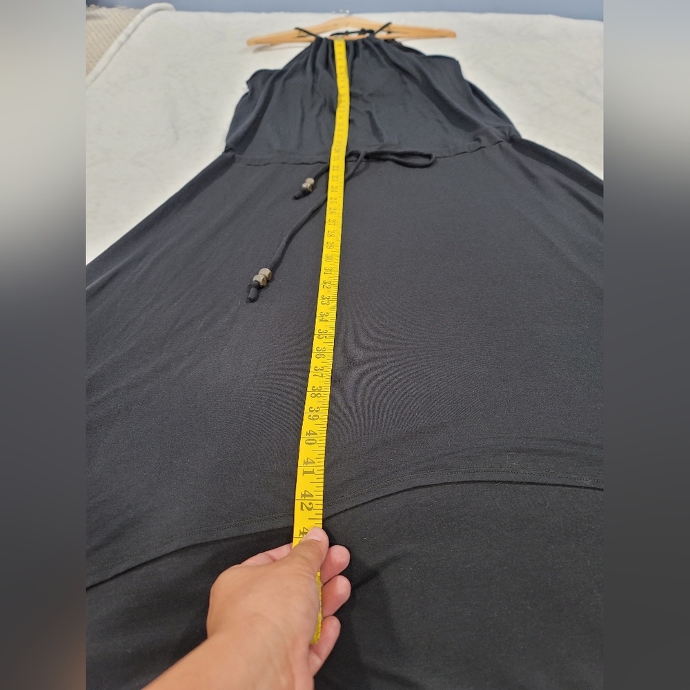 Athleta Women Black Halter Maxi Dress Size L Adjustable Waist Casual Travel Summ - Picture 10 of 16